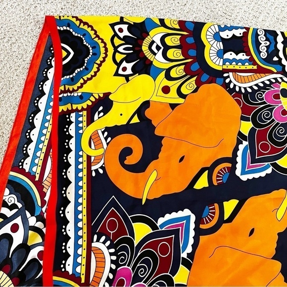 Batik Elephant Shawl Orange Pashmina Mod Colorful Indian Boho Festival Light - Picture 3 of 10